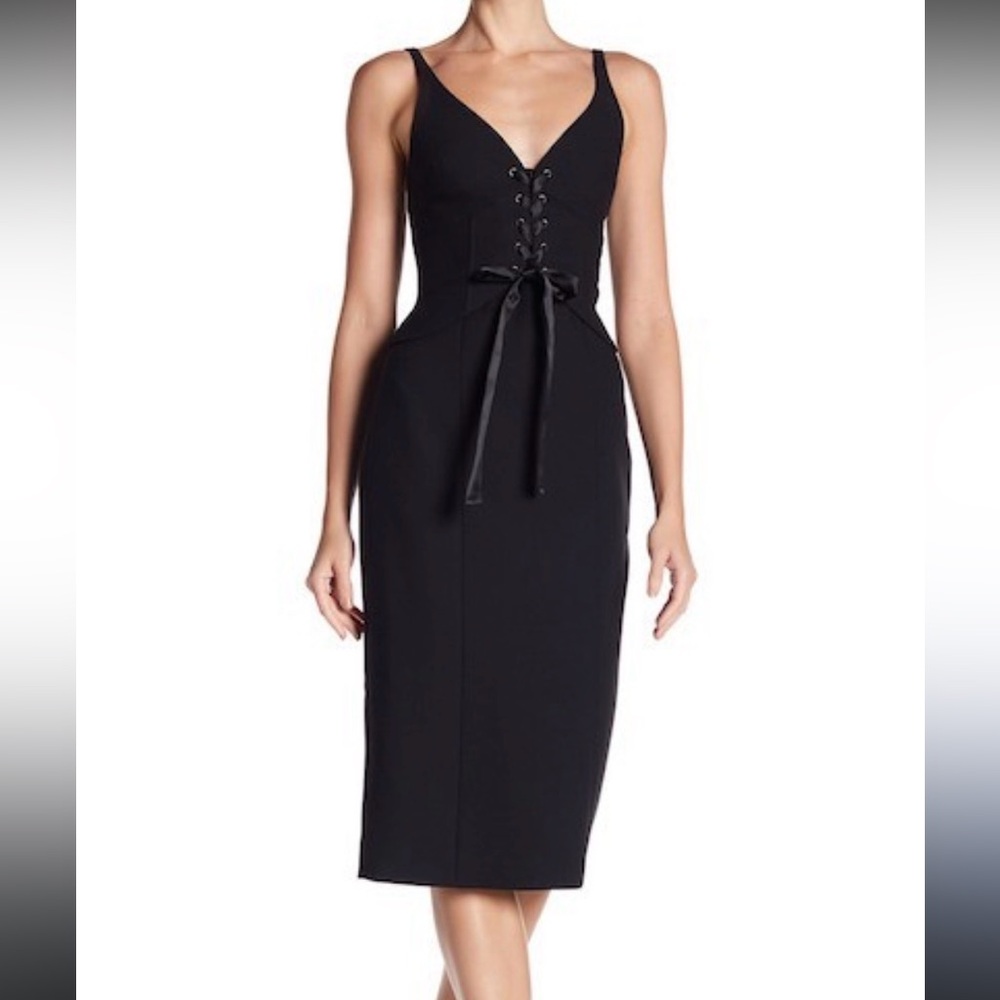 cinq a sept Black Lace-Up Midi Dress
